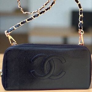 Converted CHANEL Black Caviar Leather Long Zippy Wallet